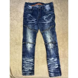Men's Copper Rivet Jeans Men’s 38x32 Blue Tint Side Zip Pockets Denim